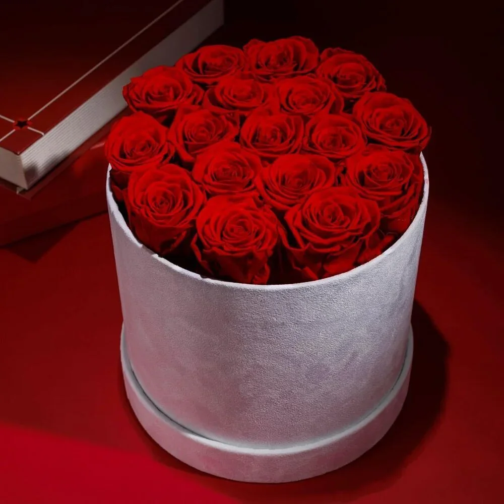 17 Flowers in a Luxury Suede Gift Box Birthday Gifts Preserved Flowers Red